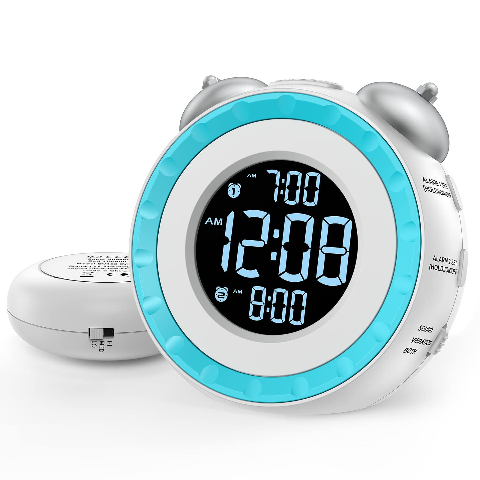 uscce loud dual alarm clock with bed shaker, robust design for strong wake-up alerts.