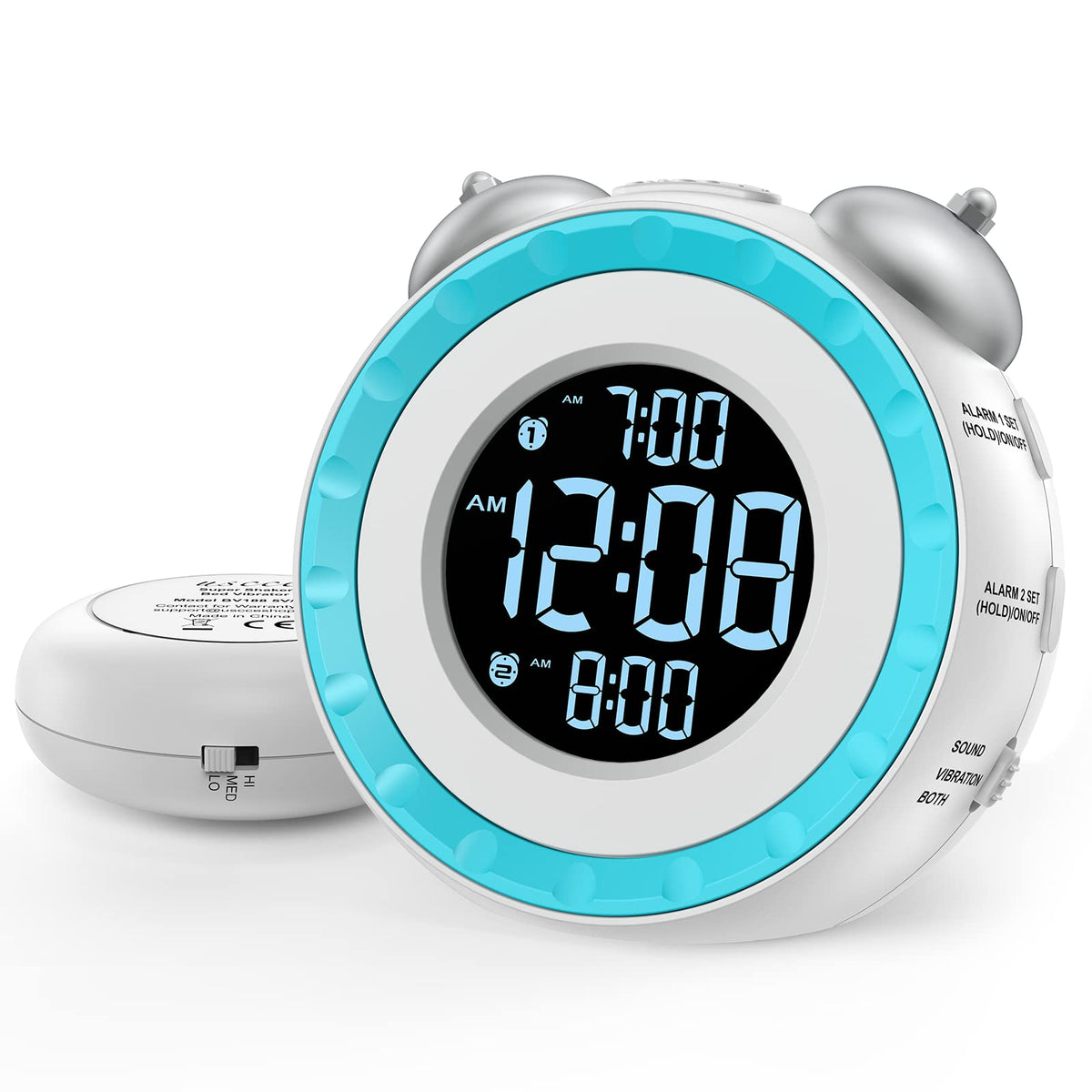 uscce loud dual alarm clock with bed shaker, robust design for strong wake-up alerts.