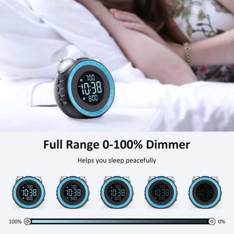 uscce loud dual alarm clock brightness dial detail enabling 0–100% display brightness