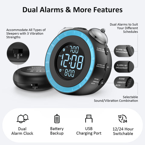 uscce loud dual alarm clock dual alarms for different schedules