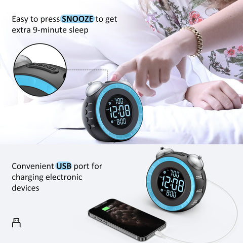 uscce loud dual alarm clock snooze button for extra rest