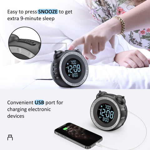 uscce loud dual alarm clock snooze feature with nine extra minutes