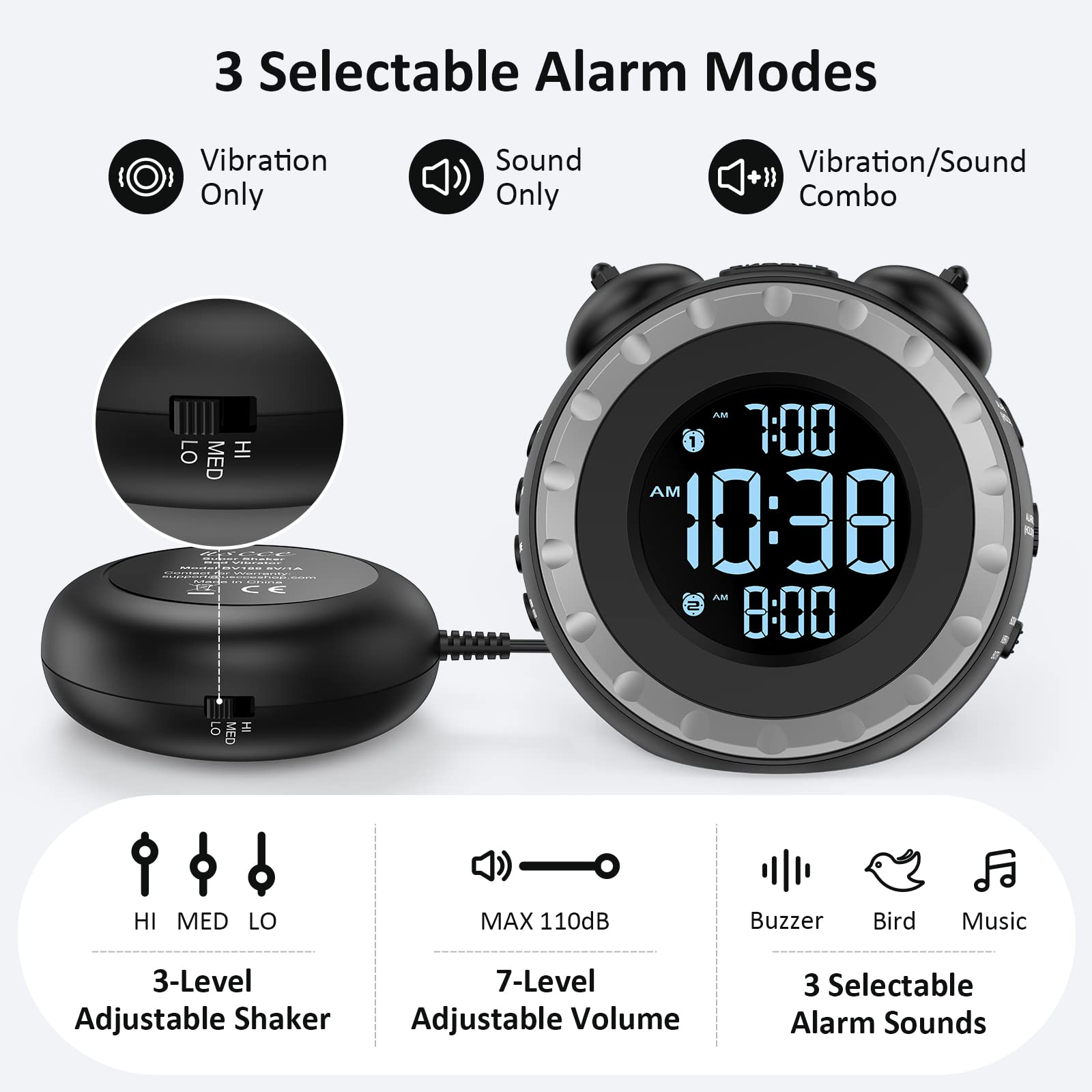 uscce loud dual alarm clock usb port back panel enables device charging