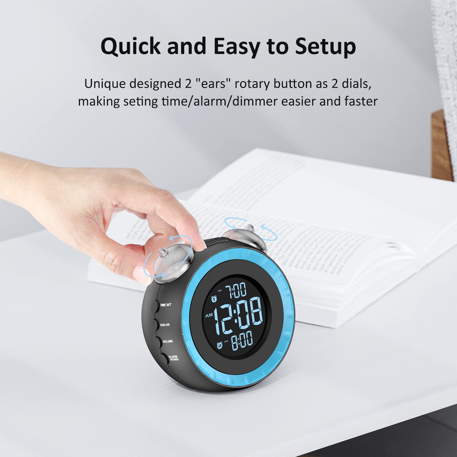 uscce loud dual alarm clock USB port at rear for charging devices