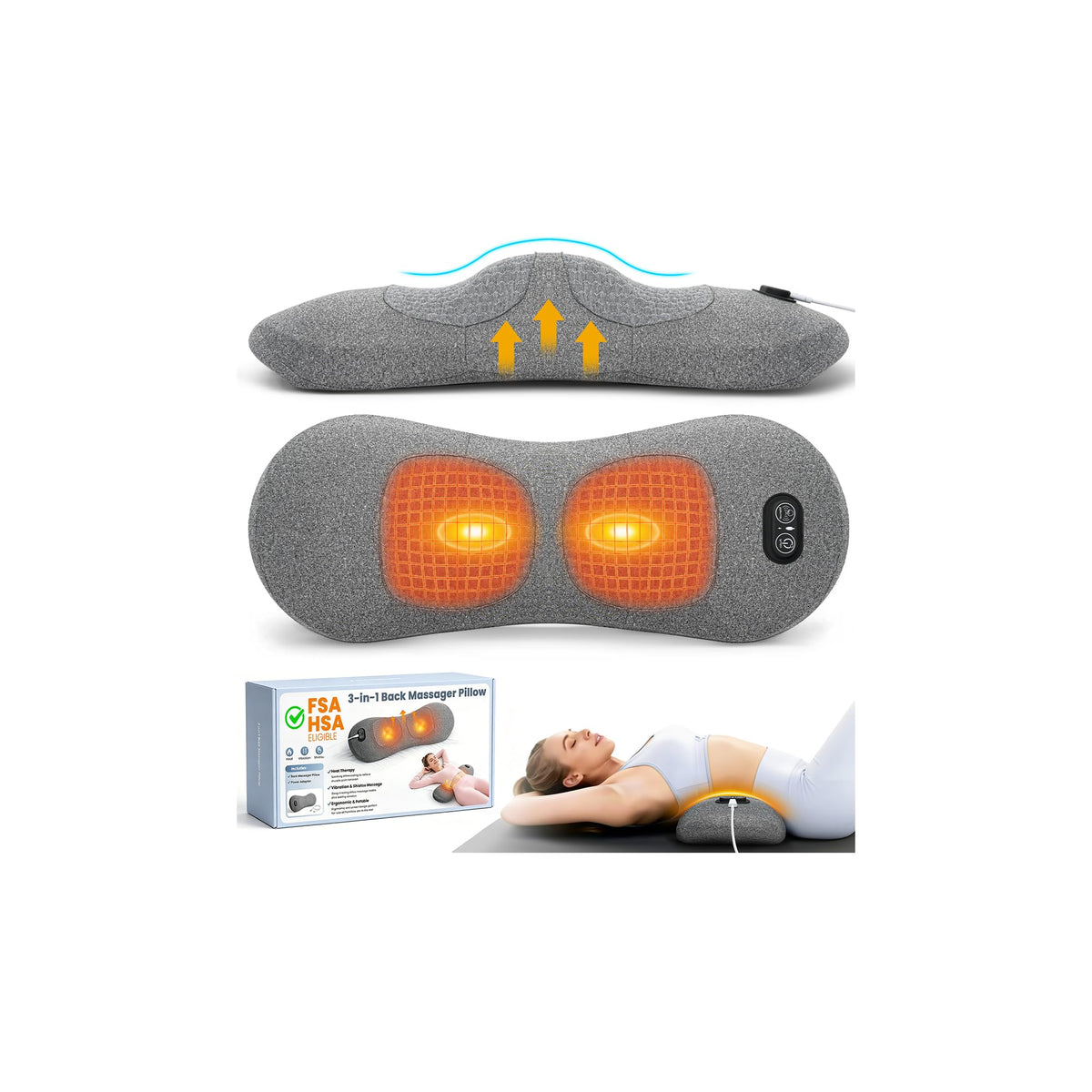 USECARA 3-in-1 lumbar pillow ergonomic curve supports posture during long work sessions.