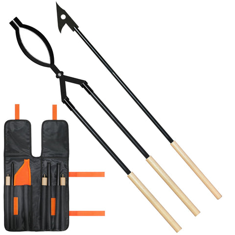 USENIOR 42-inch fire tongs and poker set ready for easy log handling