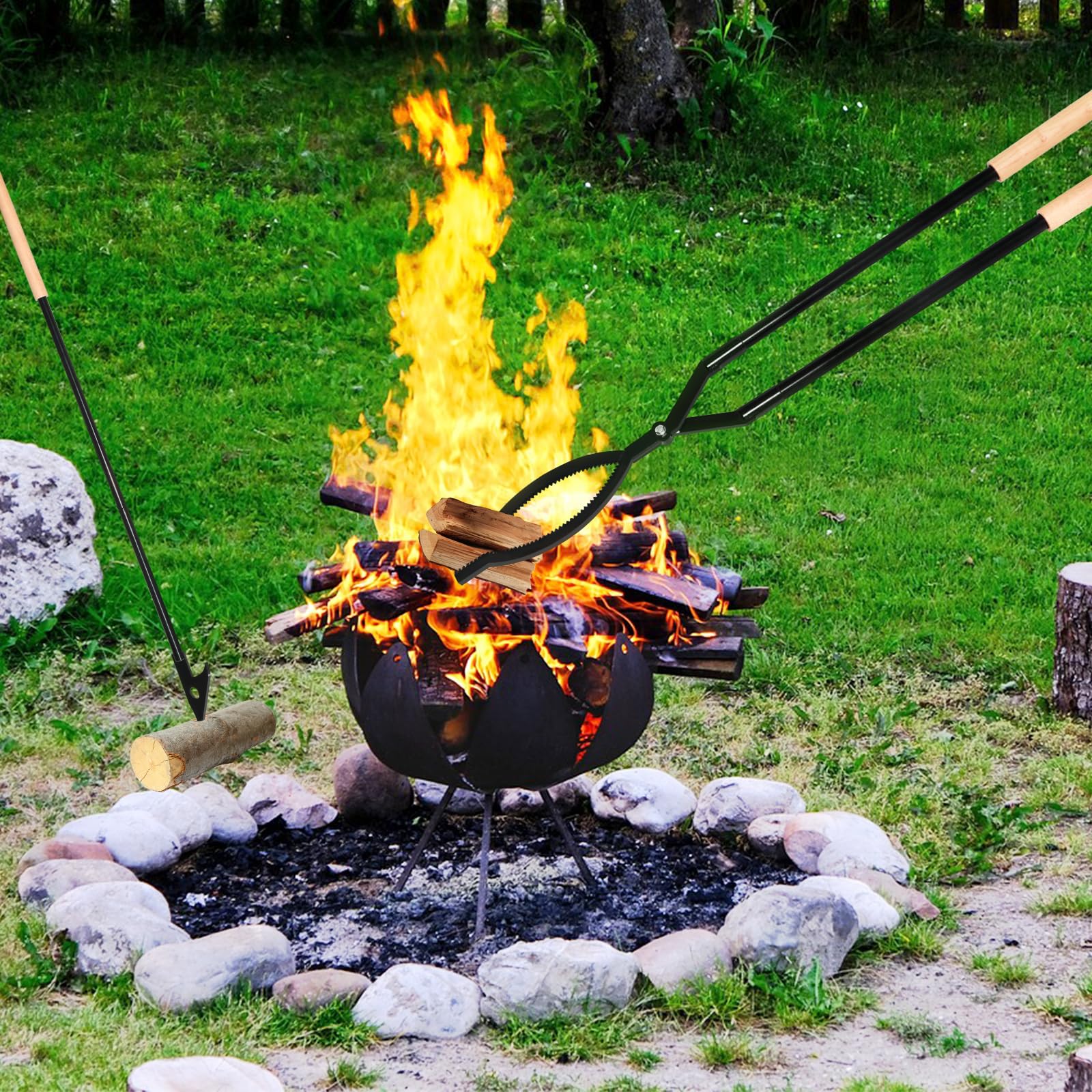USENIOR fire pit tools with adjustable length for better reach and control