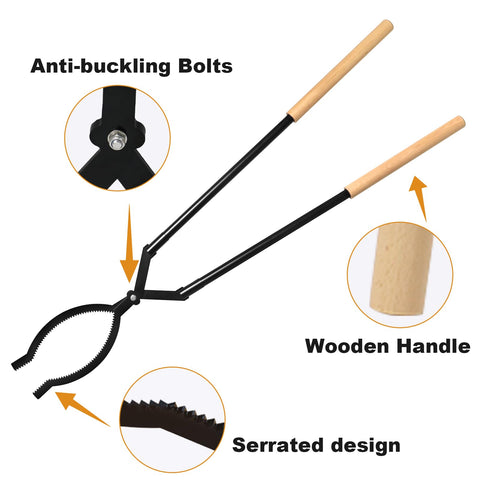 USENIOR firewood tongs adjustable from 30 to 42 inches for indoor and outdoor fires
