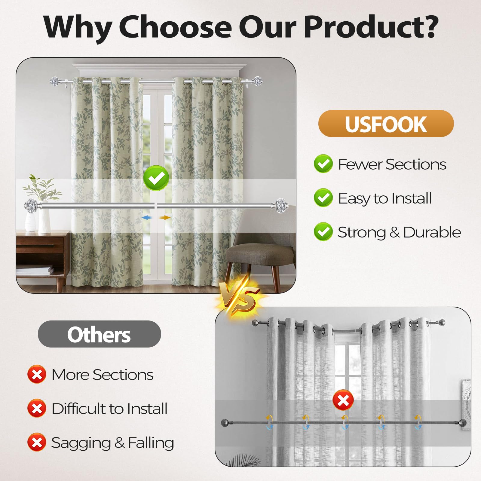 USFOOK silver translucent finials add elegant decor touch.