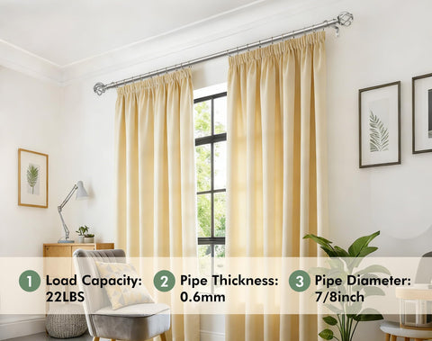 USFOOK antique silver curtain rod 7-8 inch diameter supports heavier fabrics