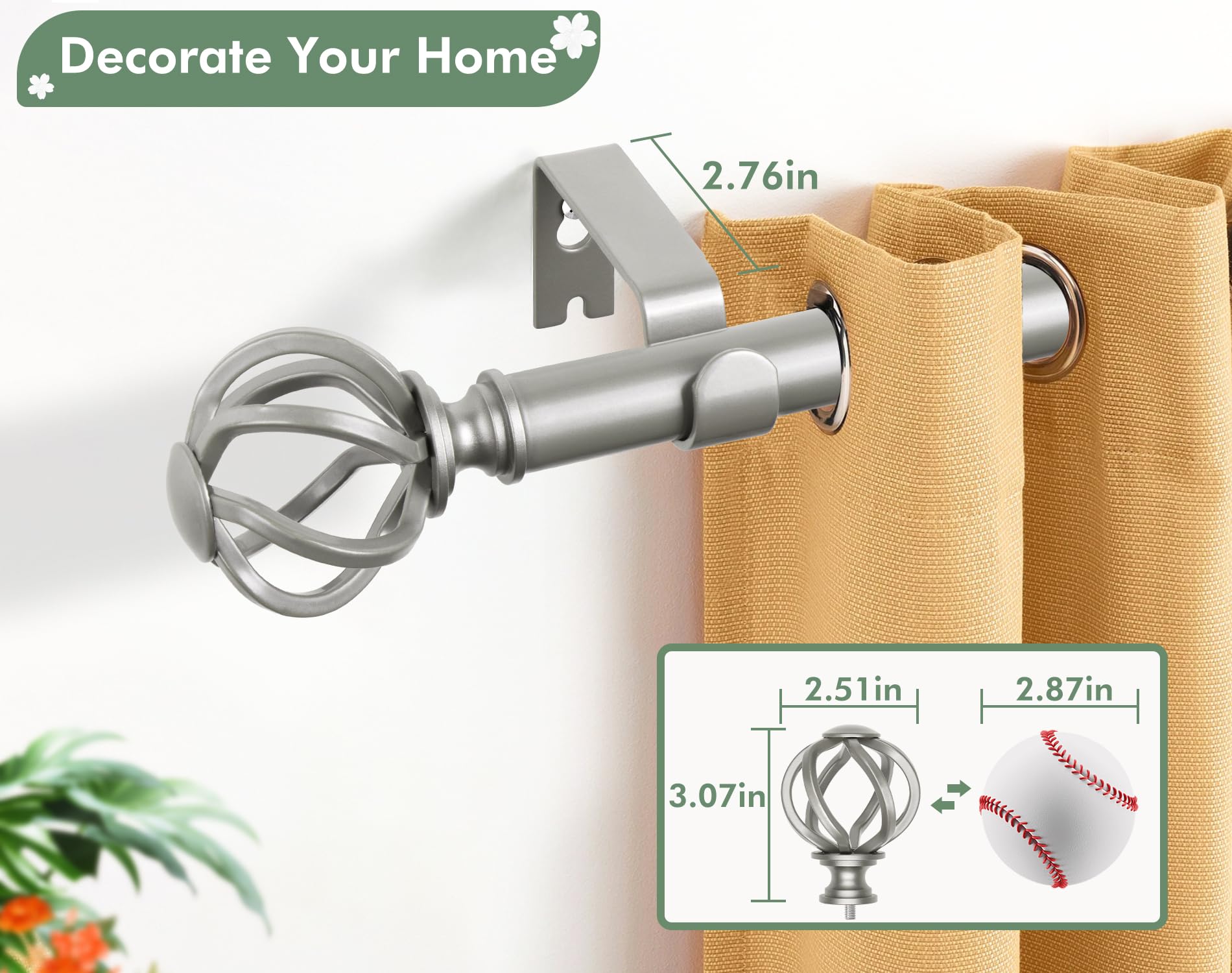 USFOOK antique silver curtain rod with smooth slide for snag-free movement