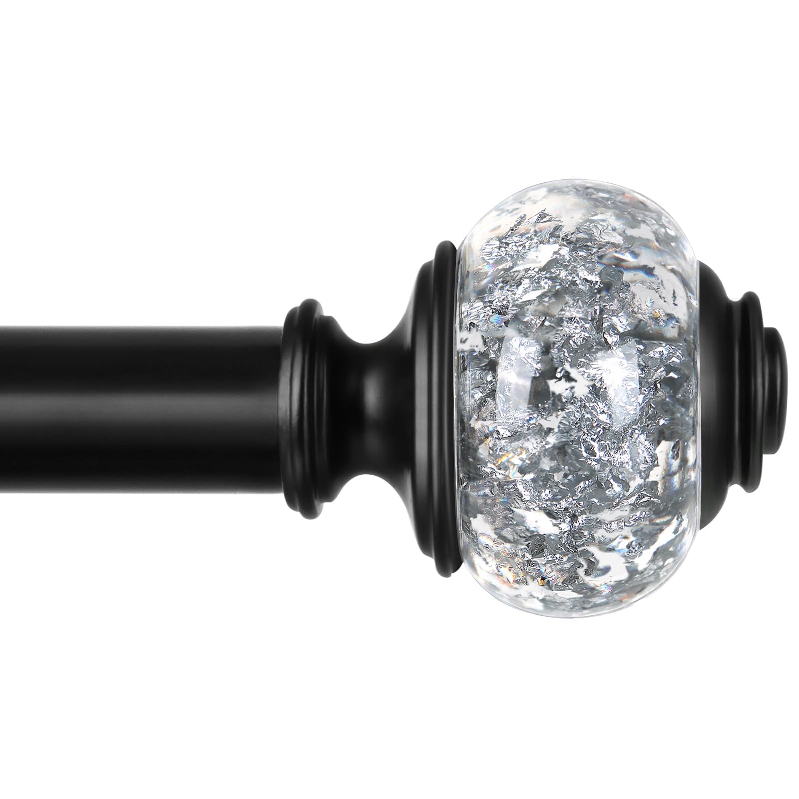 USFOOK black curtain rod with crystal finial adds subtle sparkle to living room windows