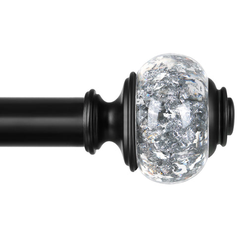 USFOOK black curtain rod with crystal finial adds subtle sparkle to living room windows