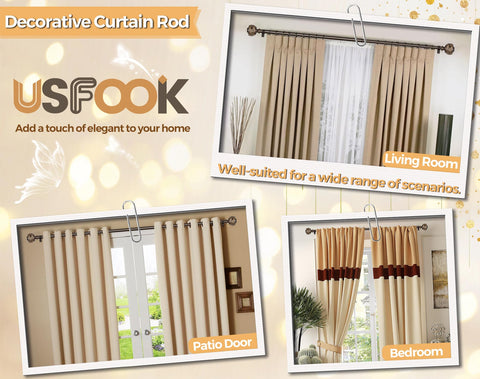 USFOOK bronze curtain rod complements rustic, industrial, and modern decor.
