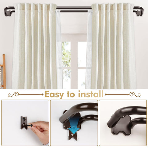 USFOOK Bronze Double Curtain Rod hidden-base installation, bracket-free for a sleek wall.