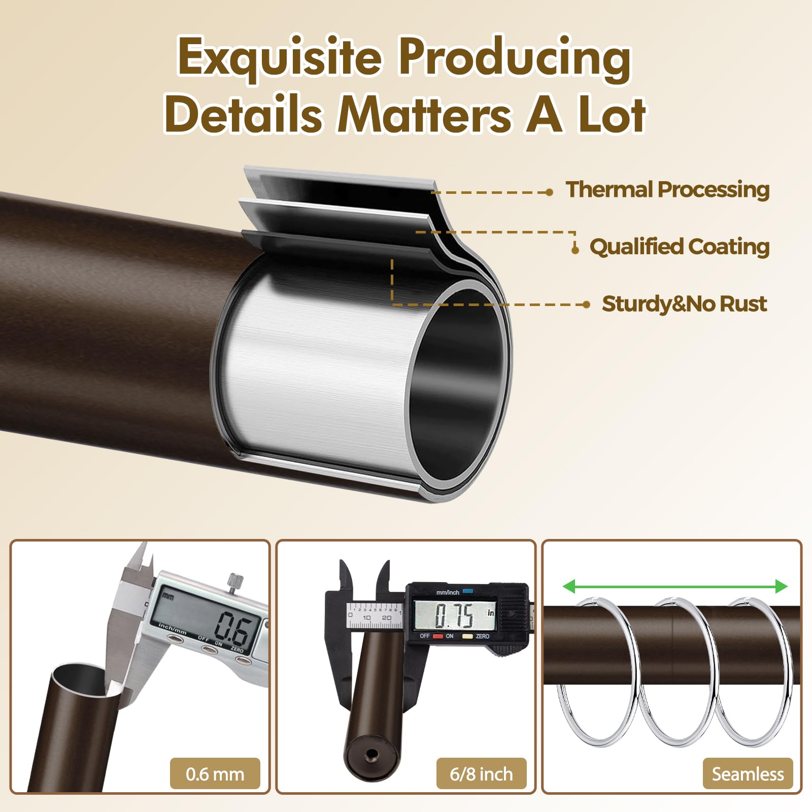 USFOOK Bronze Double Curtain Rod in-bedroom setup, versatile for different rooms.