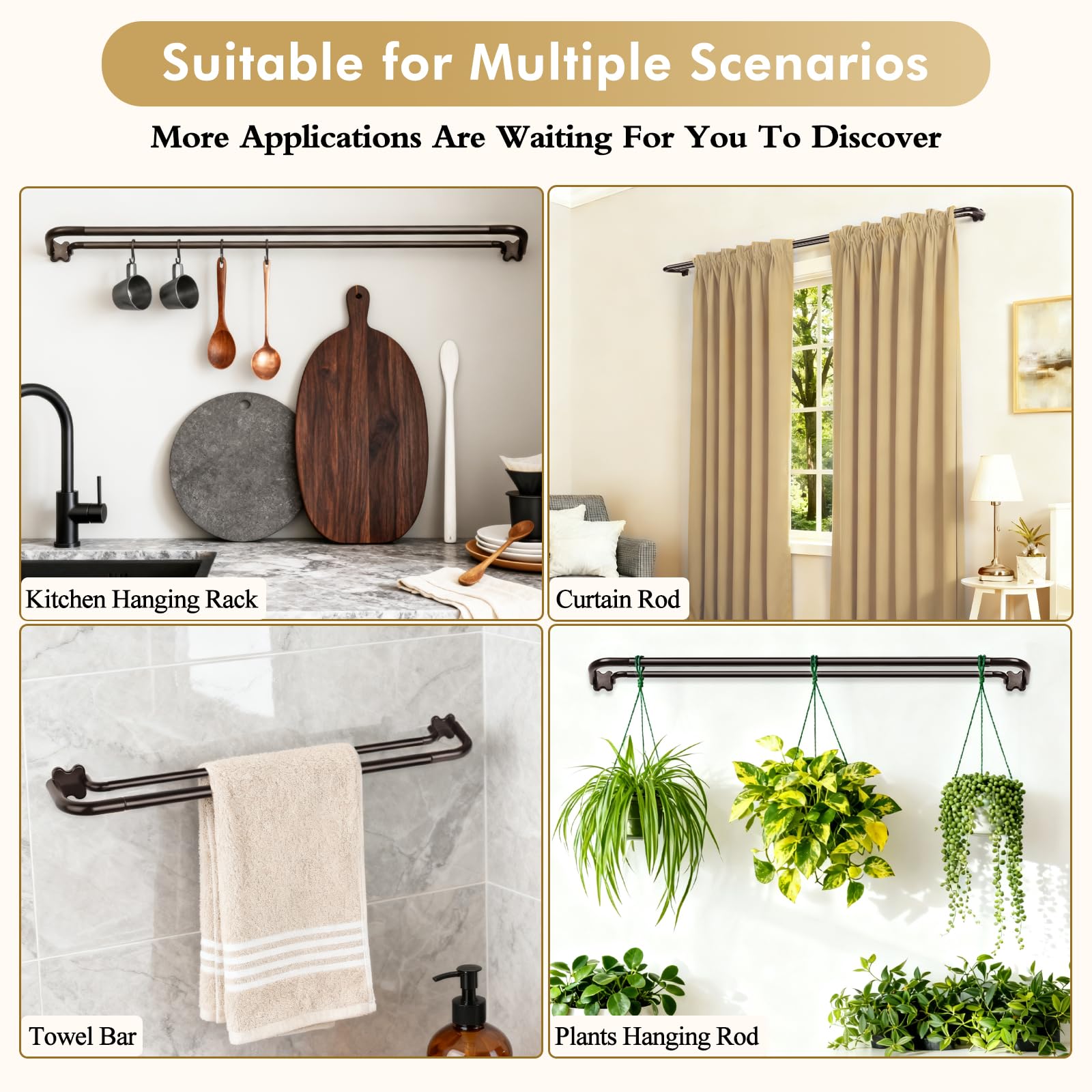 USFOOK Bronze Double Curtain Rod install-pack, includes screws and anchors for quick setup.