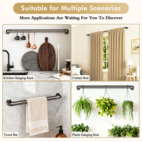 USFOOK Bronze Double Curtain Rod install-pack, includes screws and anchors for quick setup.