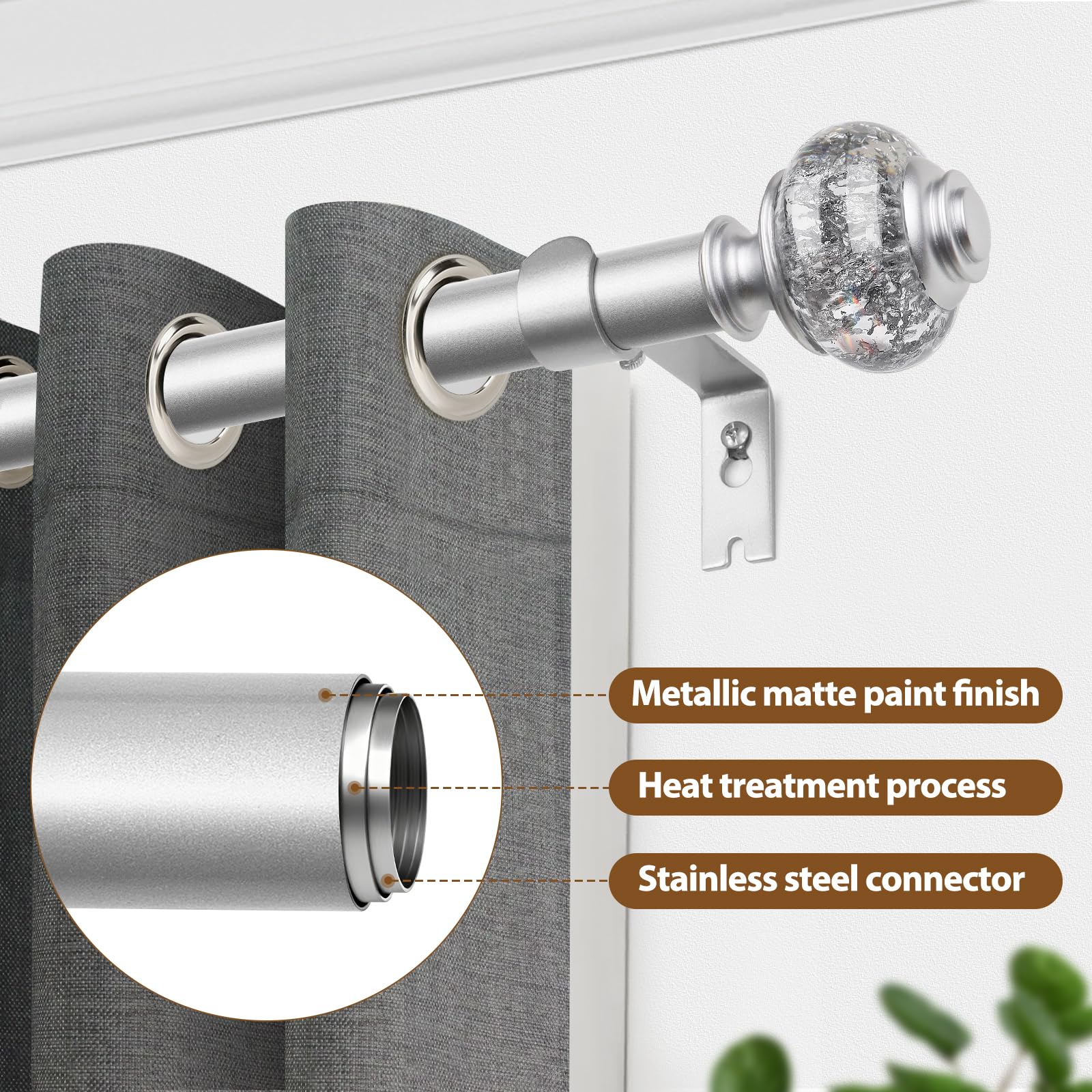USFOOK crystal finial adds silver sparkle to drapery