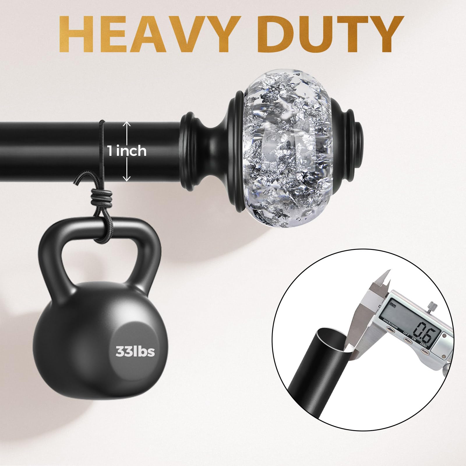 USFOOK black-finish curtain rod close-up highlights sturdy metal construction