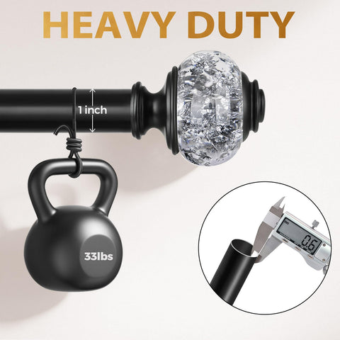 USFOOK black-finish curtain rod close-up highlights sturdy metal construction