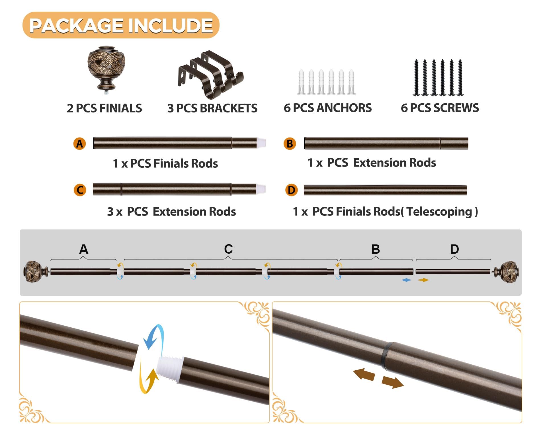 USFOOK easy-glide drapery for smooth, snag-free curtain operation.