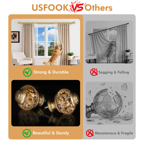 USFOOK front rod 1 inch diameter supports sturdy front curtains