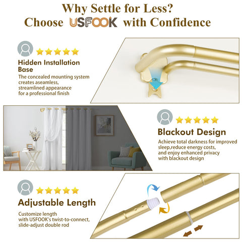 USFOOK gold wrap-around rod complements contemporary interiors with a refined silhouette.