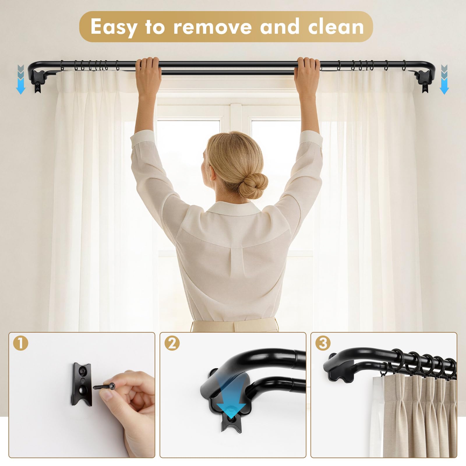 USFOOK wrap-around rod design enhances room darkening and privacy