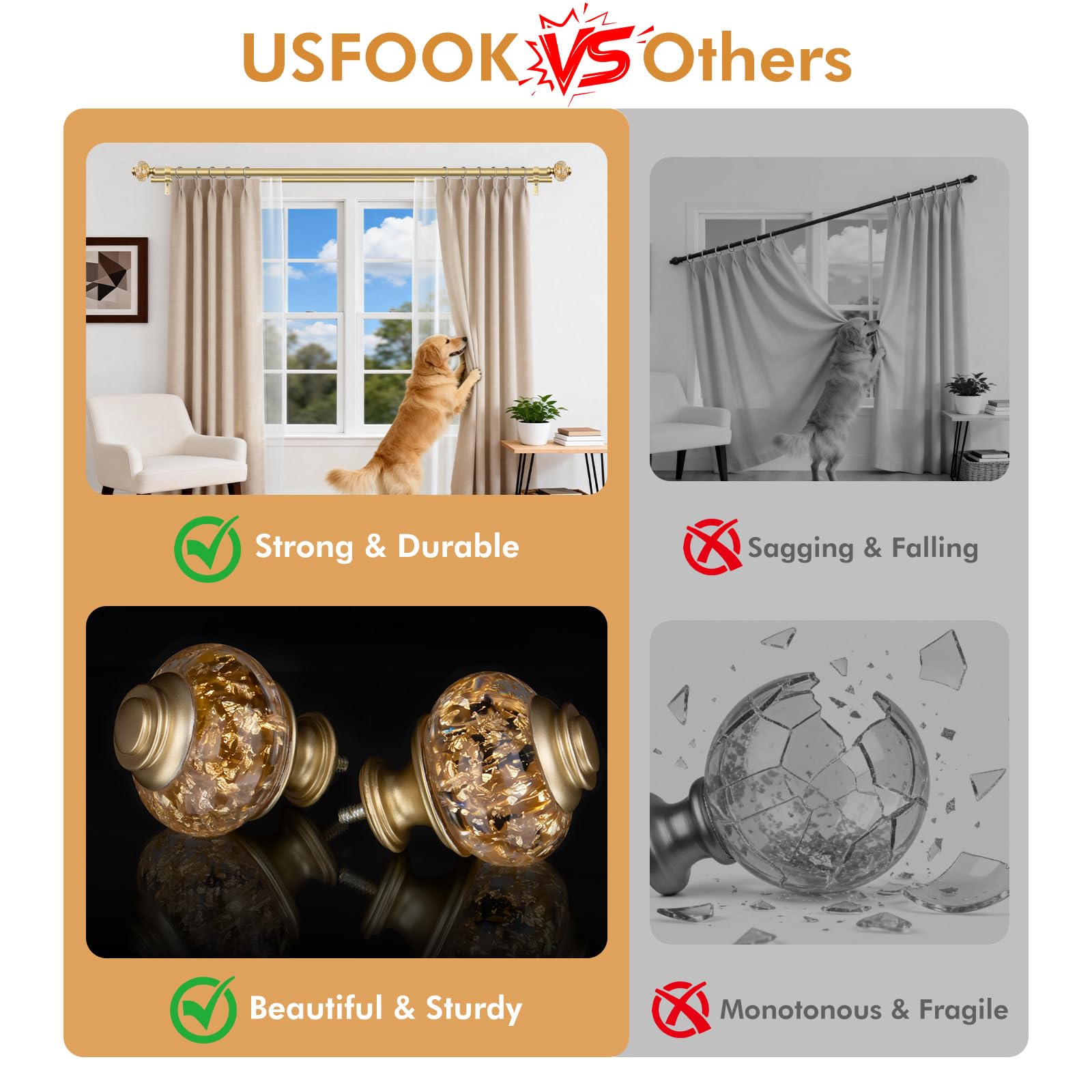 USFOOK smudge-resistant finish keeps the gold sheen looking new.