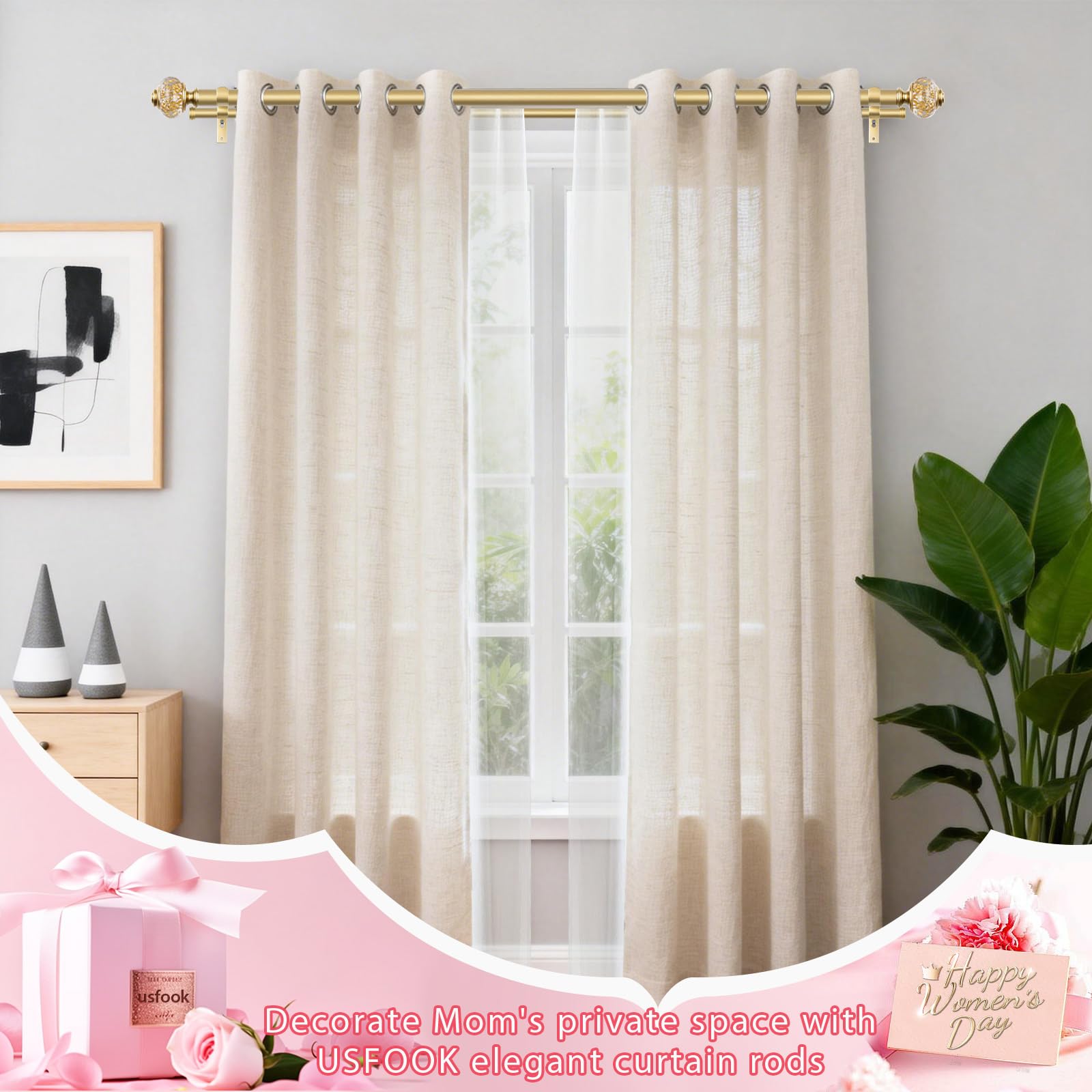USFOOK telescoping curtain rod installation process enables quick fitting