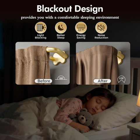 USFOOK wrap-around curtain rod in gold finish adds privacy with enhanced light control.