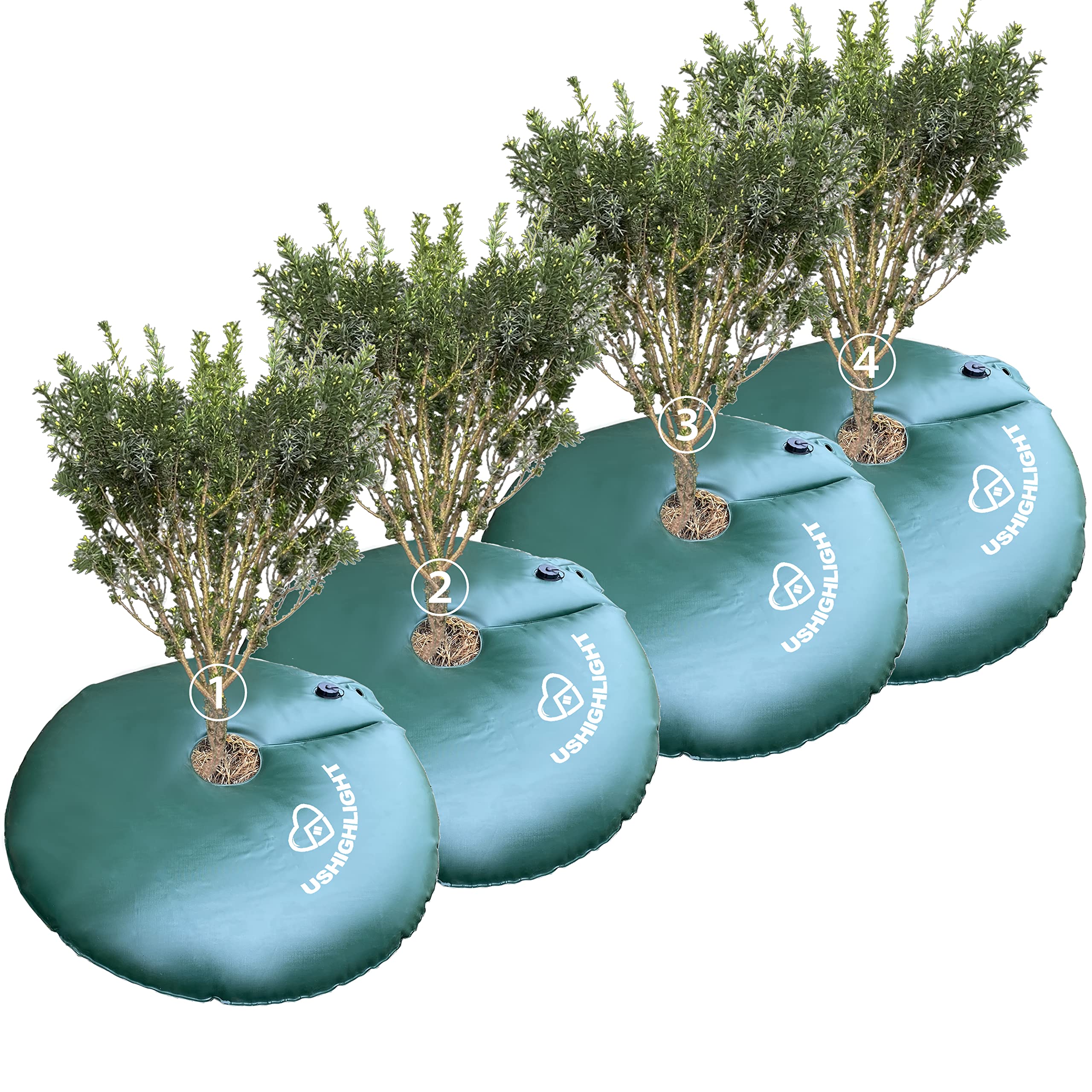 USHIGHLIGHT 4-pack tree watering ring surrounding a trunk for even moisture delivery