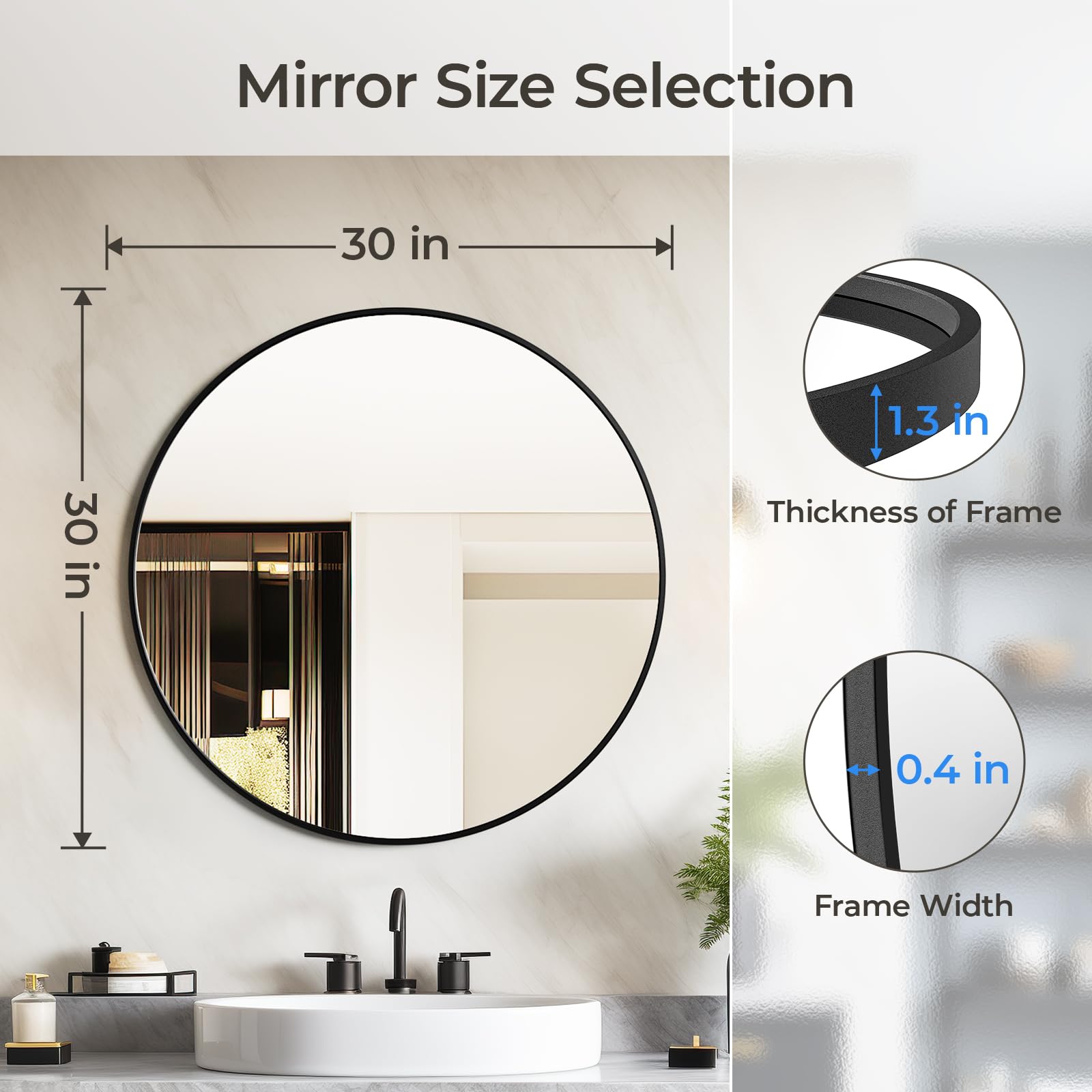 USHOWER bathroom mirror over sink elevates vanity with bright, inviting appearance.