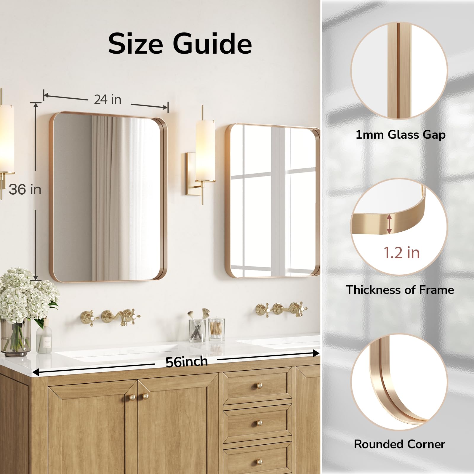 USHOWER brushed gold frame close-up shows neutral tone.