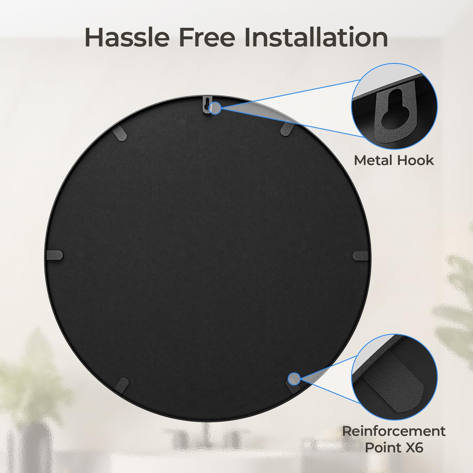 USHOWER entryway round mirror adds welcoming light and function.