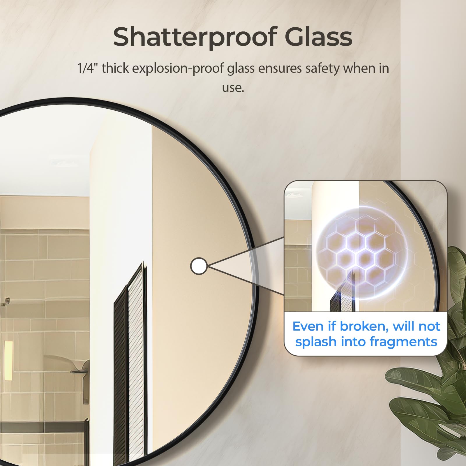 USHOWER vanity round mirror enhances decor with contemporary circle design.
