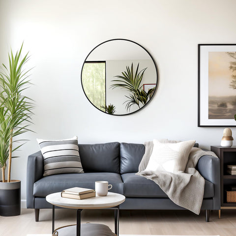 USHOWER circle mirror reflection captures expansive view in any room.