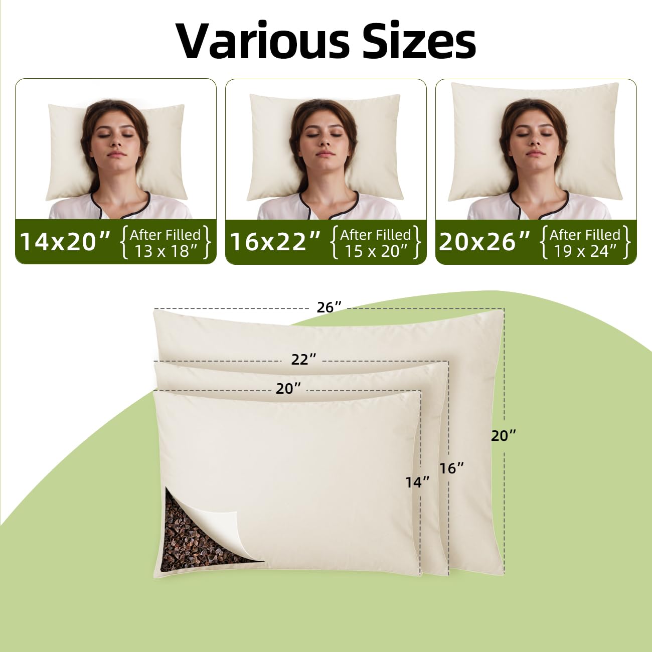 USlixury buckwheat pillow side view with adjustable loft for personalized comfort