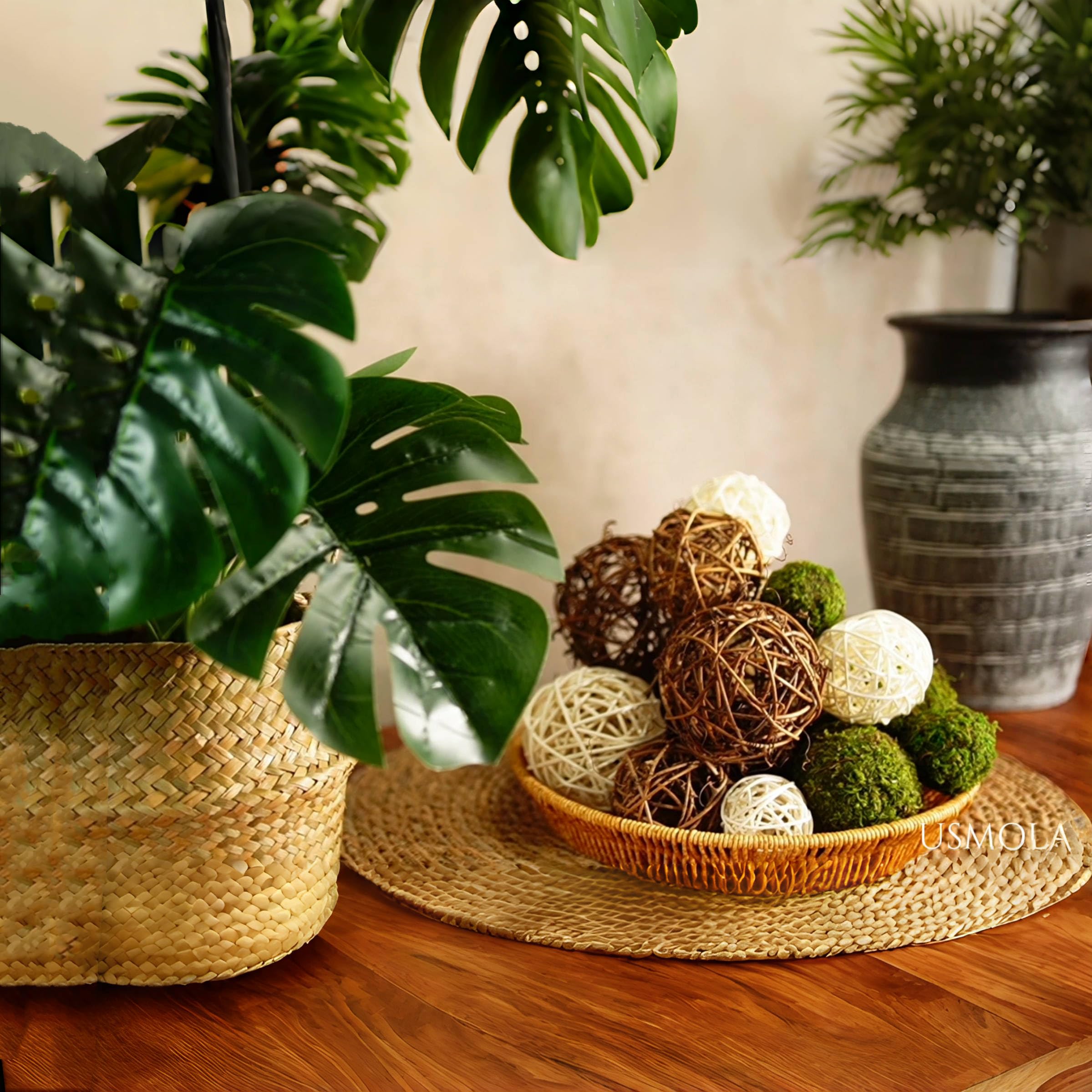 USMOLA brown wicker ball 2.8in adds natural texture to decor.