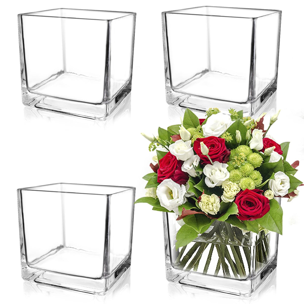 UrSpeedtekLive five-inch square glass vases ideal for weddings and home centerpieces.