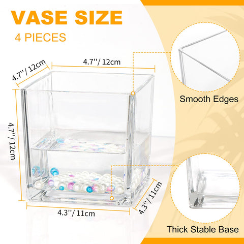 UrSpeedtekLive clear cube vase close-up emphasizes sturdy heavy base for stability.