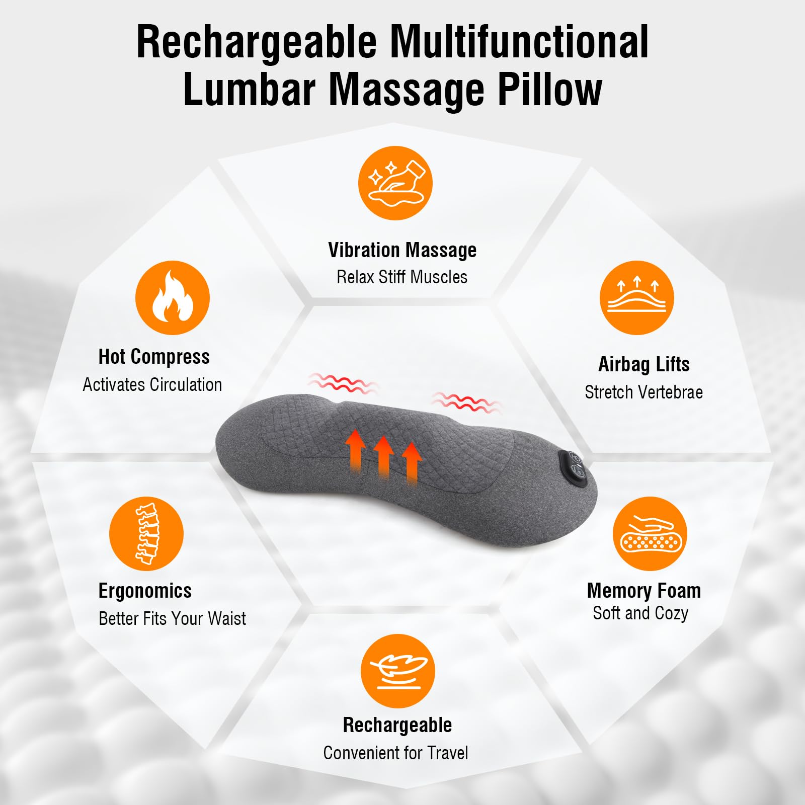 USUIE lumbar pillow demonstrates vibration massage for relaxing back muscles