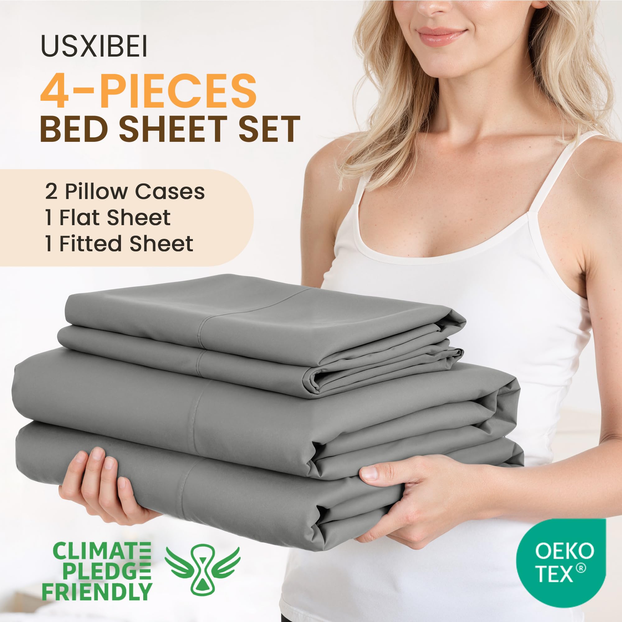 USXIBEI dark grey sheets close-up reveal a soft, durable texture for everyday sleep.