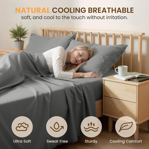 USXIBEI deep-pocket fitted sheet holds mattresses securely for all-night fit.