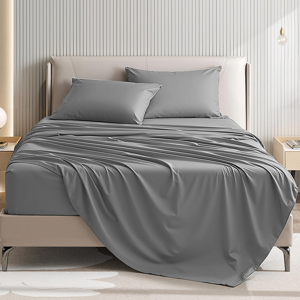 USXIBEI king size sheet set on bed delivering hotel-like comfort and style.