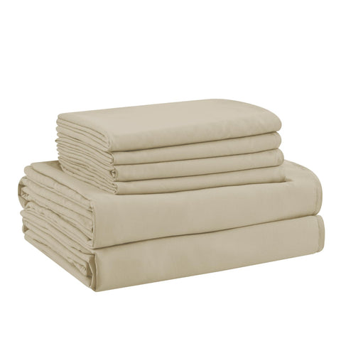 Beige color of USXIBEI King Size Sheets Set adds calm, hotel-inspired style.