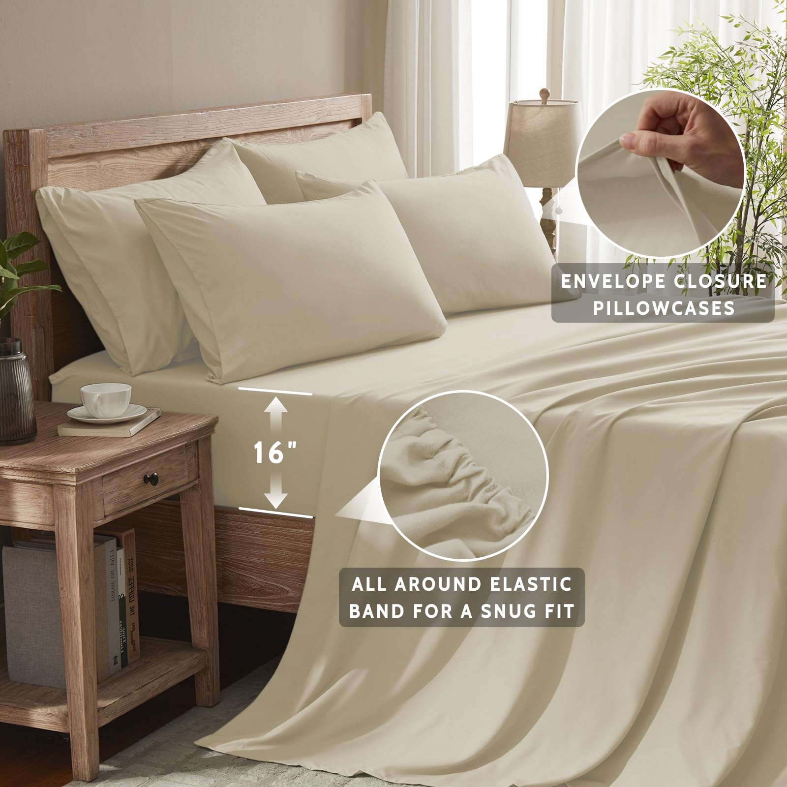 Fitted sheet with 16-inch pocket from USXIBEI King Size Sheets Set.