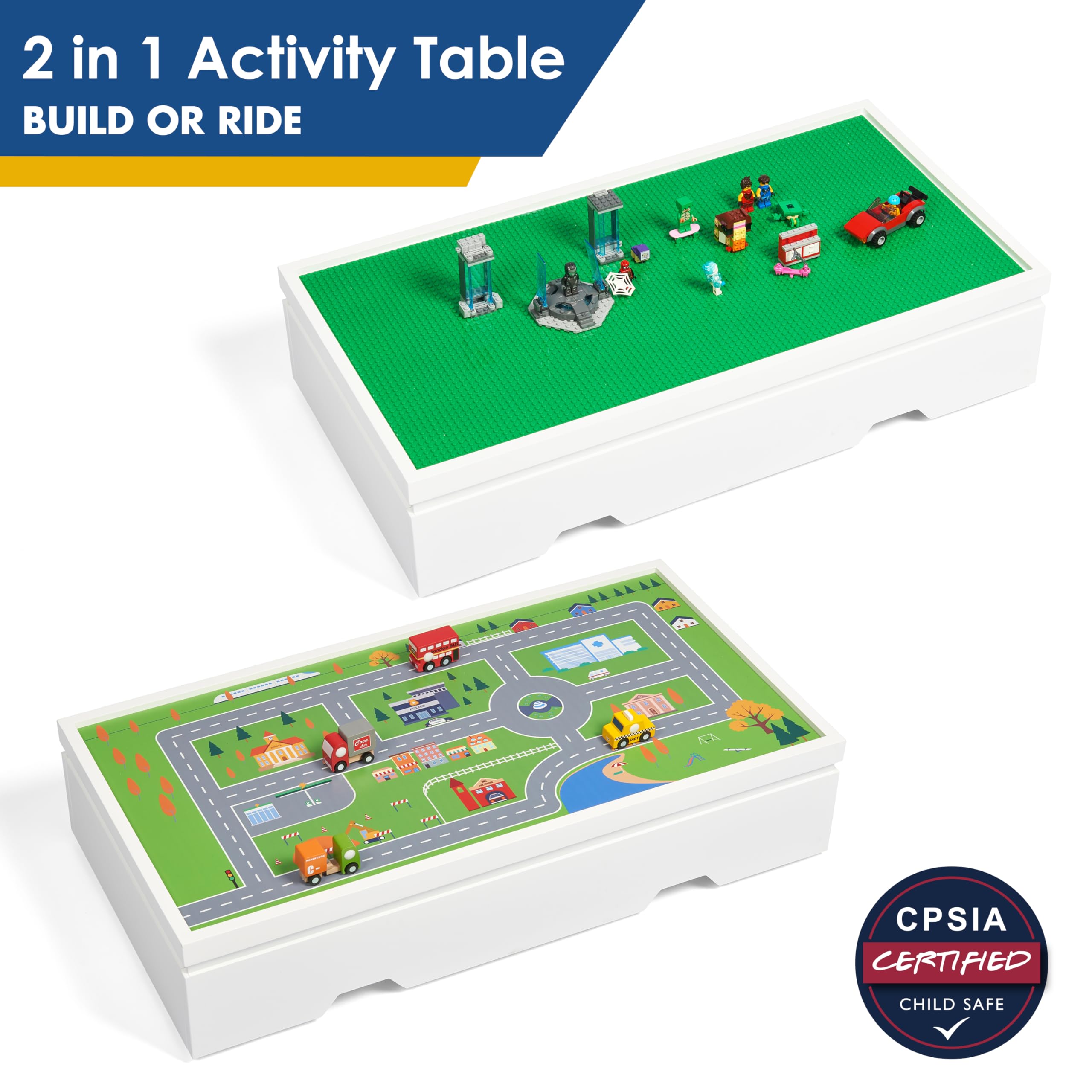 UTEX storage bins organize bricks and toys for quick cleanup.