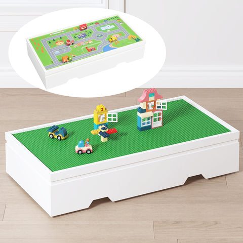 UTEX 3-in-1 table top offers double-sided surface for construction and city play.